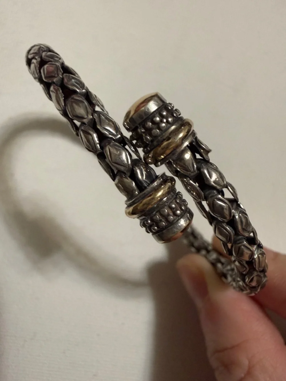 18K 925 STERLING SILVER ROPE TEXTURE CABLE FLEXIBLE CUFF BRACELET